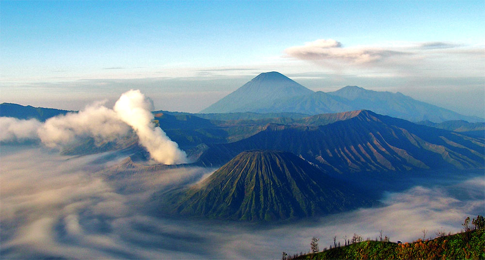 Mount Semeru and Mount Bromo in East Java. Indonesia's seismic and volcanic activity is among the world's highest
