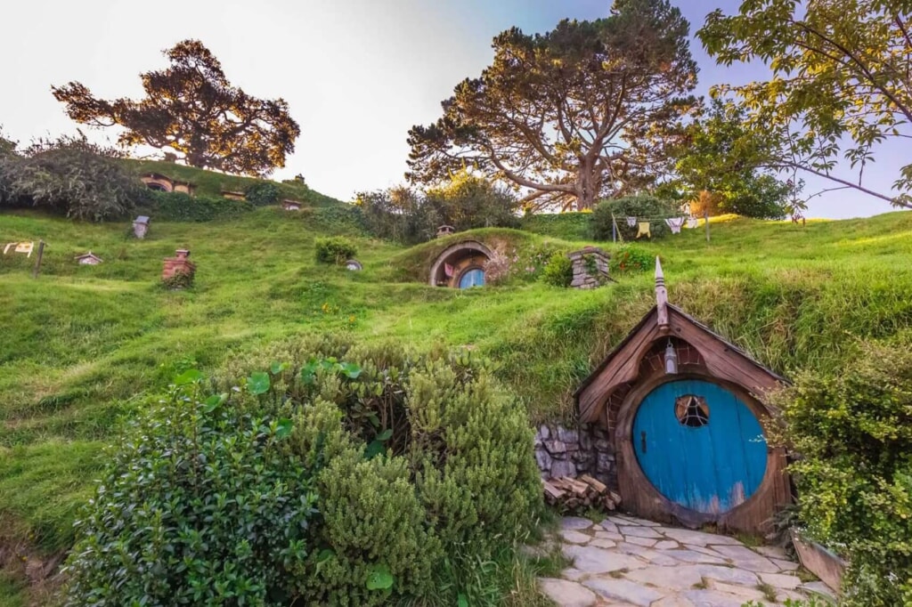 The Lord of the Rings Hobbiton film set was renovated and re-used for The Hobbit trilogy, and is maintained to that standard for set tours