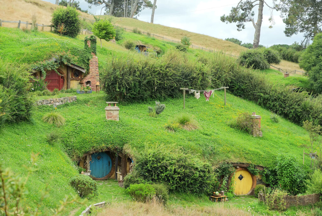 The Lord of the Rings Hobbiton film set was renovated and re-used for The Hobbit trilogy, and is maintained to that standard for set tours