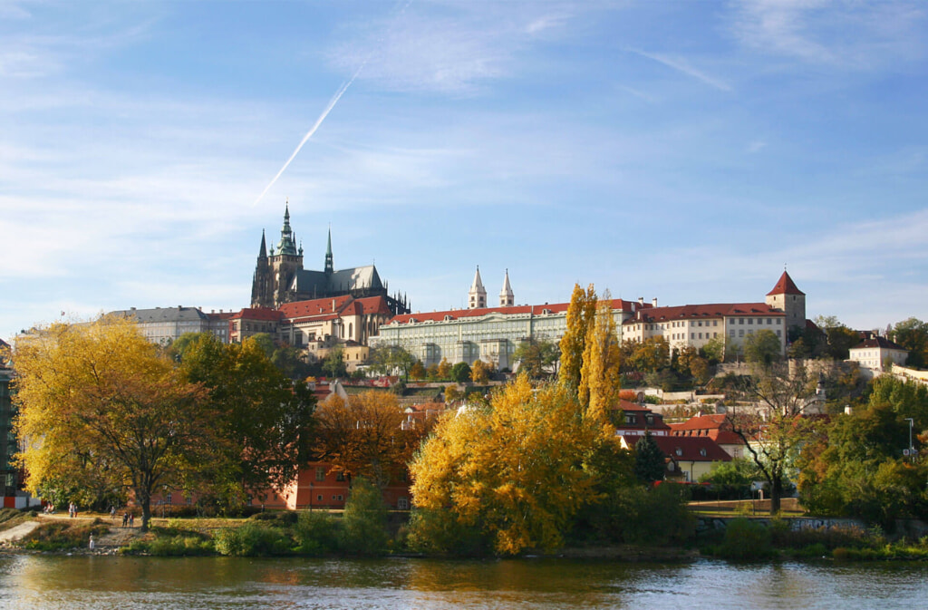 View of the cathedral and Prague Castle above the river Vltava